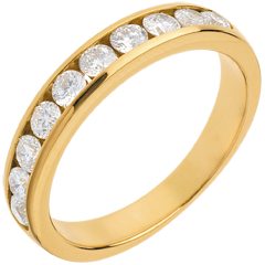 Alianza oro amarillo semi empedrado - engaste raíl - 0.65 quilates - 10 diamantes