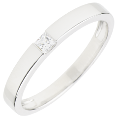 Anello Solitario Disegno Tecnico - Oro bianco - 9 carati - Diamante Principessa