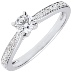 Anello solitario Garlane - 4 griffe - Oro bianco - 18 carati - 11 Diamanti - 0.30 carati - Diamante centrale - 0.25 carati