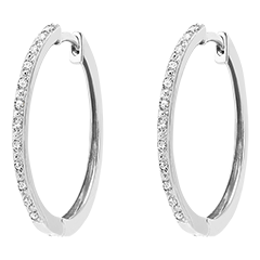 Orecchini creoli semi pavé diamanti - Noa - oro bianco 9 carati e diamanti