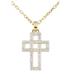 Pendentif Croix diamants géométrique - or jaune 9 carats