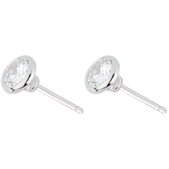 Orecchini Bambolina Solitario - Oro bianco - 18 carati - 2 Diamanti - 1.02 carati