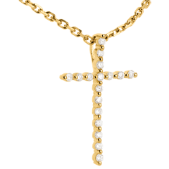 Pendentif croix pavée or jaune 18 carats - 17 diamants