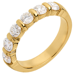 Alliance or jaune 18 carats semi pavée - serti barrettes - 1.2 carats - 6 diamants