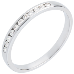 Alliance or blanc 18 carats semi pavée - serti rail - 11 diamants : 0.15 carats