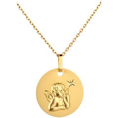 Medaglia Angelo con stella - 16mm - Oro giallo - 18 carati
