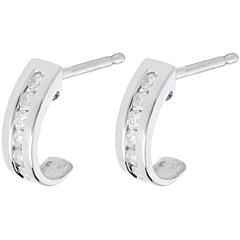 Orecchini Mezza Luna - Oro bianco pavé - 18 carati - 12 Diamanti - 0.22 carati