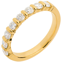 Alliance or jaune 18 carats semi pavée - serti barrettes - 0.65 carats - 8 diamants