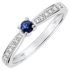 Bague de Fiançailles solitaire Garlane 4 griffes - saphir 0.14 carat et diamants - or blanc 18 carats