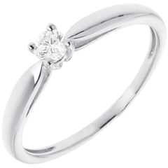 Solitaire tapered ring - white gold - 0.1 carats