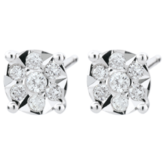 Boucles d'oreilles Venise - puces - 14 diamants - or blanc 9 carats