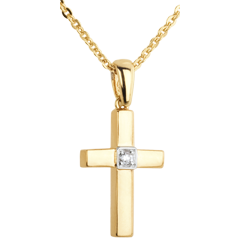 Ciondolo Croce diamante solitario - Oro giallo - 18 carati - Diamante