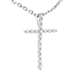 Pendentif Croix Or Blanc Diamants - 17 diamants - or blanc 9 carats