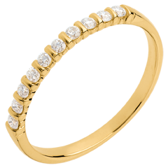 Alliance or jaune 18 carats semi pavée - serti griffes et barrettes - 10 diamants