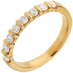 Alliance or jaune 18 carats semi pavée - serti barrettes - 0.5 carats - 8 diamants