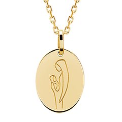 Médaille Vierge à l'enfant - or jaune 9 carats
