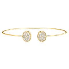 Bracelet Jonc Ouvert - Toi et Moi Ellipse - or jaune 9 carats et diamants