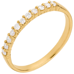 Wedding ring yellow gold semi paved-bar prong setting - 11 diamonds
