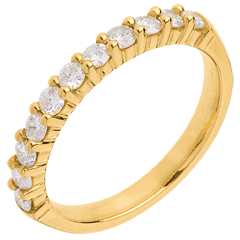 Alliance or jaune 18 carats semi pavée - serti griffes - 0.5 carats - 11 diamants