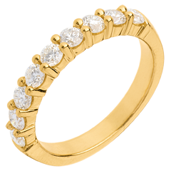 Alliance or jaune 18 carats semi pavée - serti griffes - 0.75 carats - 9 diamants