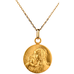 Medaglia Madonna con bambino- 16mm - Oro giallo - 18 carati