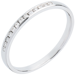 Alliance or blanc 9 carats semi pavée - serti rail - 13 diamants
