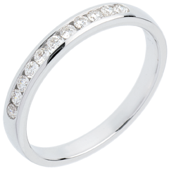 Alliance or blanc 18 carats semi pavée - serti rail - 11 diamants : 0.2 carats