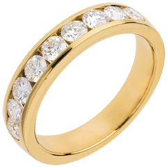 Fede nuziale - Oro giallo semi pavé - 18 carati -9 Diamanti - incastonatura a binario - 1 carato