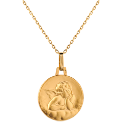 Medaille Engel Raphael en wolkjes 16 mm - 18 karaat geelgoud