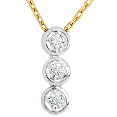 Hanging trilogy necklace yellow gold-white gold - 3 diamonds