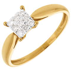 Elegance ring yellow gold square paved - 9diamonds