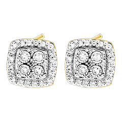 Origin Stud Earrings - Square Cut - 18 carat white and yellow gold and diamonds