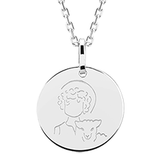 Child and lamb medal - 18 carat white gold