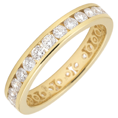 Weddingring yellow gold paved - rail setting - 1.05 carat - Complete Round