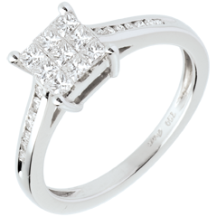 Ring Damier witgoud met pavézetting - 0.48 karaat - 18 karaat goud