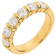 Trouwring 18 karaat geelgoud half bezet - 1.5 karaat - 6 Diamanten