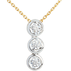 Colier Trilogie Liniară - 3 diamante - aur alb şi aur galben de 18K