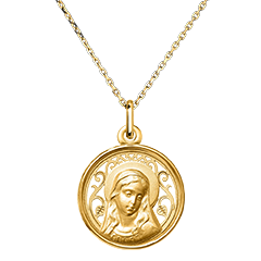 Medalion Fecioara Maria Decorat – Aur Galben 18 Carate