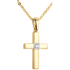 Pandantiv diamant solitaire cruciuliţă - din aur galben de 18K