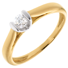 Solitaire Caldeiră - diamant de 0.19 carate - aur alb şi aur galben de 18K