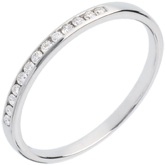 Verighetă din aur alb de 18K semi pavată - setare bară - 13 diamante