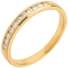 Verighetă din aur galben de 18K semi pavată - setare bară - 11 diamante