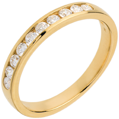 Verighetă din aur galben de 18K semi pavată - setare bară - 0.3 carate - 10 diamante