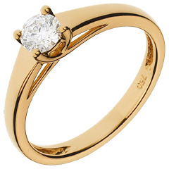 Inel solitaire Diademă aur galben de 18K - diamant 0.34 carate