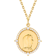 Ovalen doopmedaille Maria met synthetische diamanten – 9 karaat geelgoud