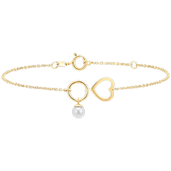 Overvloed armband - Hart - 9 karaat geelgoud en parel