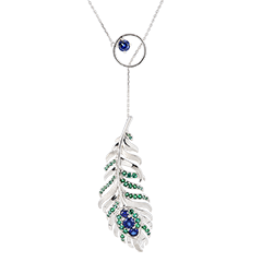 Collier Panache - Sautoir - or blanc 9 carats avec saphirs et émeraudes synthétiques