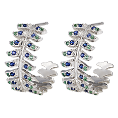 Créoles Panache - Révérence - or blanc 9 carats avec saphirs et émeraudes synthétiques