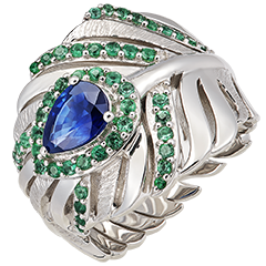 Anillo Panache - Impériale - Oro blanco de 9 quilates con zafiros y esmeraldas sintéticas