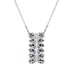Collier Panache - Révérence - or blanc 18 carats avec saphirs et émeraudes synthétiques